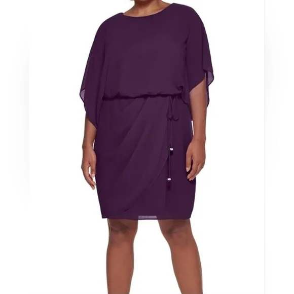 Jessica Howard Womens Plus Chiffon Draped Midi Dress Purple 22W